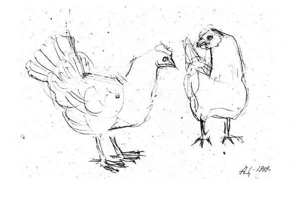 Алексей Цветков. Курицы, 1999. Бумага, карандаш