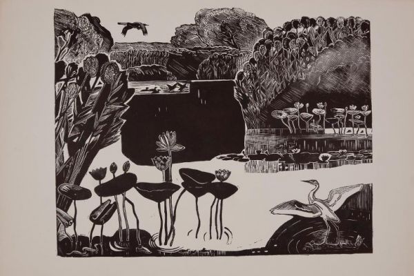 Александр Белашов. В дельте Волги.1960-е. Бумага, линогравюра, 62х85 см. Волгоградский музей изобразительных искусств имени И.И. Машкова