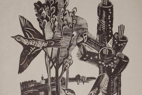 Александр Белашов. Весенний мотив, 1970. Бумага, линогравюра, 86х61,5 см. Государственный биологический музей имени К.А. Тимирязева, Москва