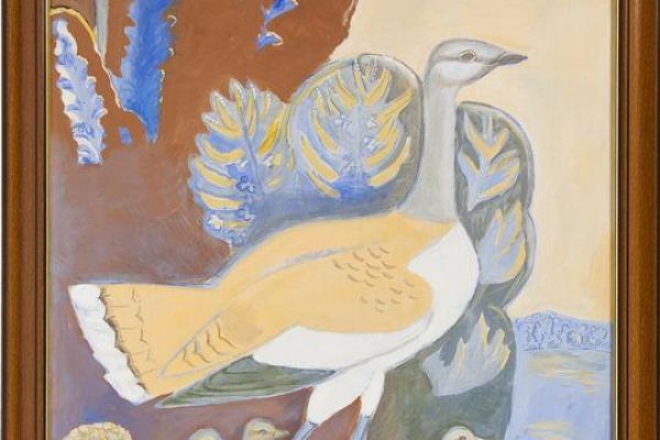 Дрофа с выводком, 2006. Холст, масло, 128х87 см. Государственный Дарвиновский музей, Москва