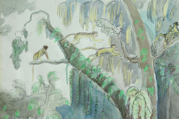 Александр Белашов. Макаки в лесу, 1997. Индия. Бумага, акварель, карандаш. Из архива А.А. Белашова