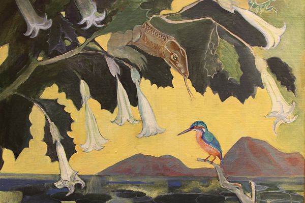 Александр Белашов. Зимородок, 1997. Индия. Холст, масло,100х100 см. Государственный Дарвиновский музей, Москва