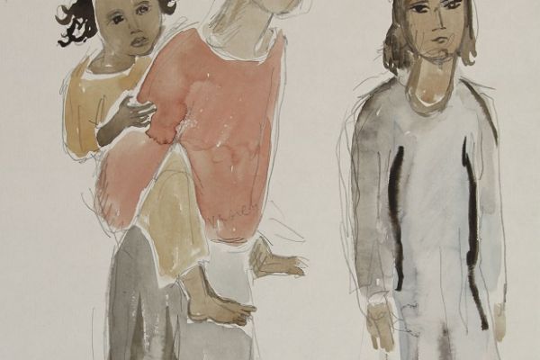 Александр Белашов. Тибетские дети, 1996. Бумага, акварель. Из архива А.А. Белашова